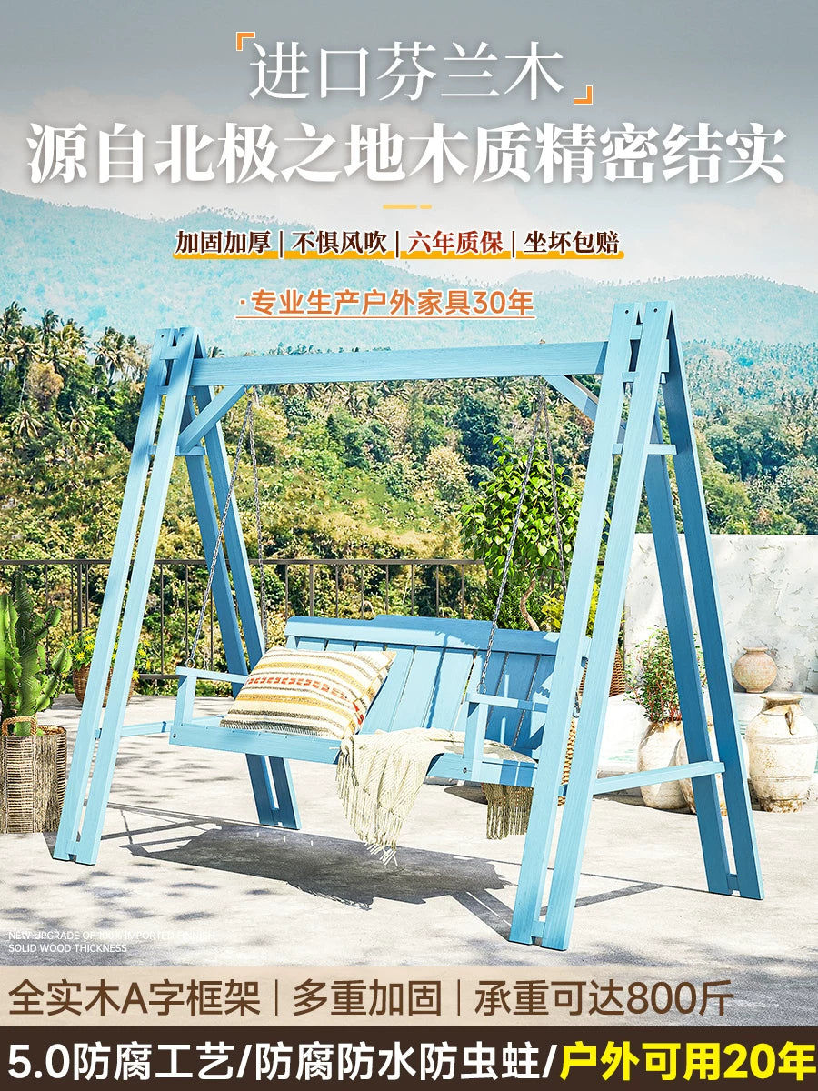 Solid Wood Outdoor Swing Chair with Canopy for Patio Garden