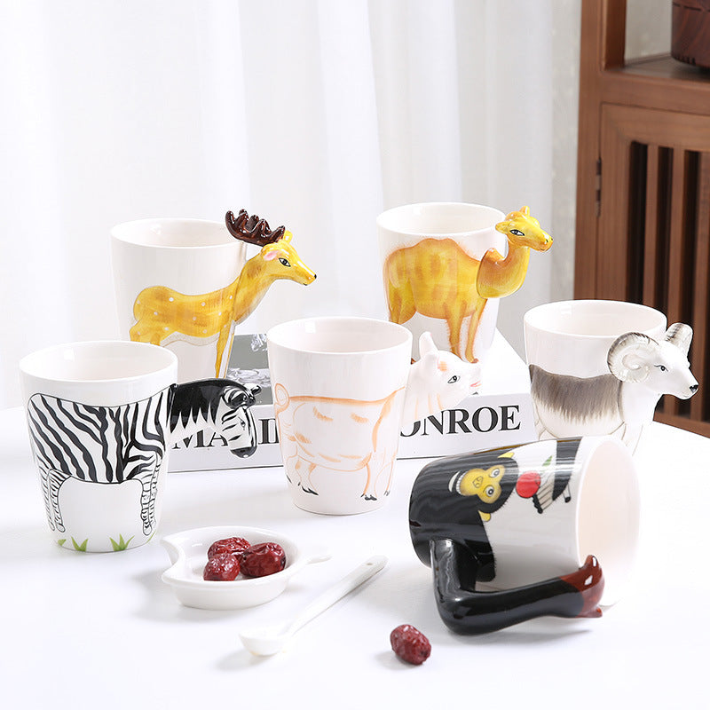 3D Animal Handle Ceramic Coffee Mug, Novelty Zebra Deer Elephant Gorilla Gift Cup