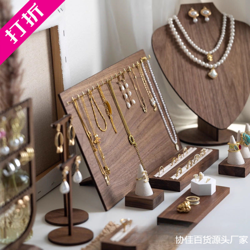 Black Walnut Jewelry Display Stand Earring Necklace Holder Large Capacity Organizer for Booths and Retail