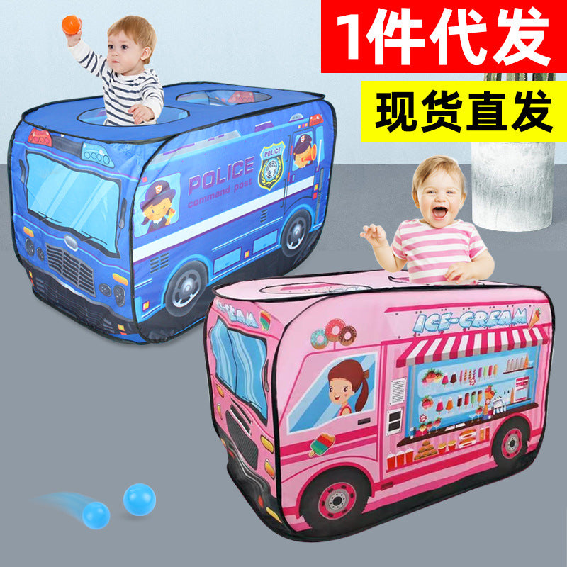 Kids' Foldable Pop-Up Play Tent with 50 Balls - Fire Truck, Police Car, Dessert House, or Ambulance Design