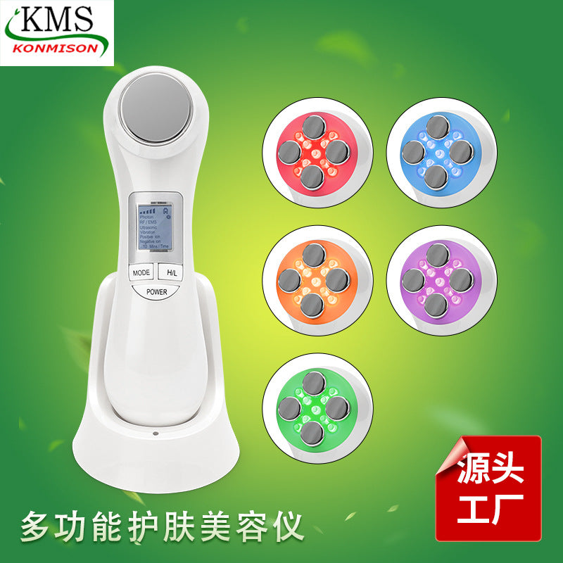 Ultrasonic EMS Electroporation Facial Massager with LED Light Therapy for Home Use