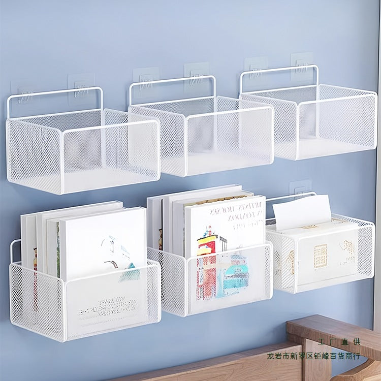Wall-Mounted Storage Basket Shelf for Dormitory Bedsides, Punch-Free Organizer
