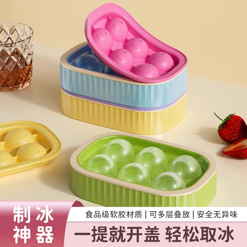 Silicone Sphere Ice Cube Mold with Lid for Whiskey and Home Bar, Food-Grade