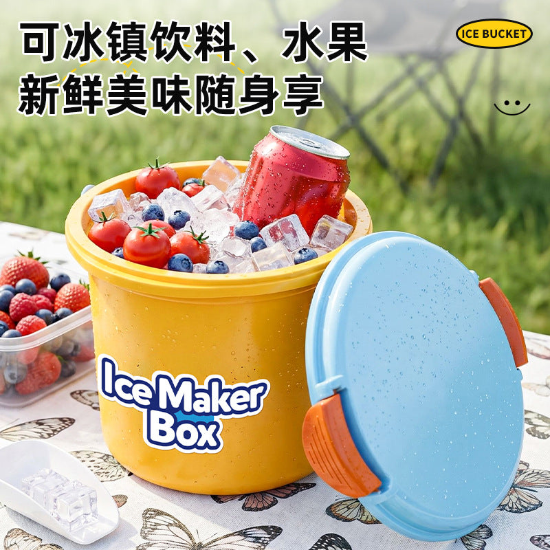 Portable Ice Bucket with Press-Type Ice Cube Tray for Outdoor Camping and Picnics