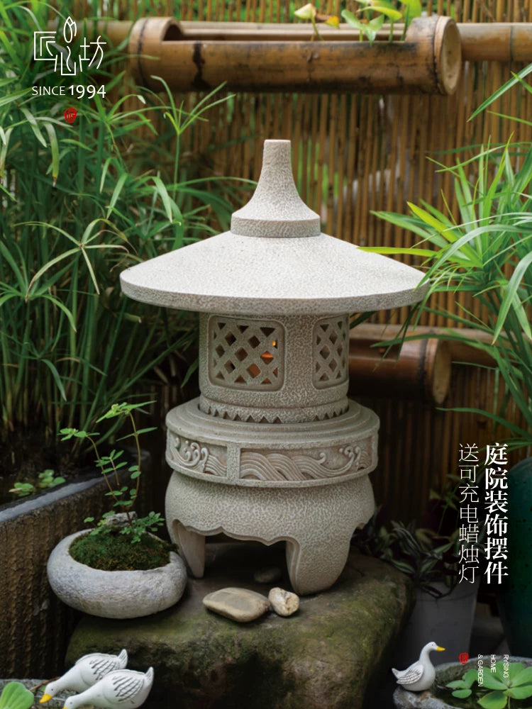Zen Garden Japanese Stone Pagoda Lantern for Outdoor Landscape and Patio Decor