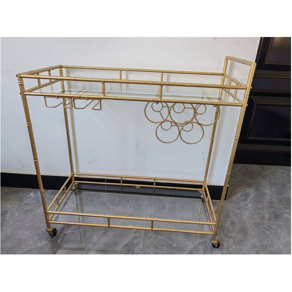 Nordic Style Metal Rolling Bar Cart with Wheels, Multi-functional Storage Trolley for Home and Hotel