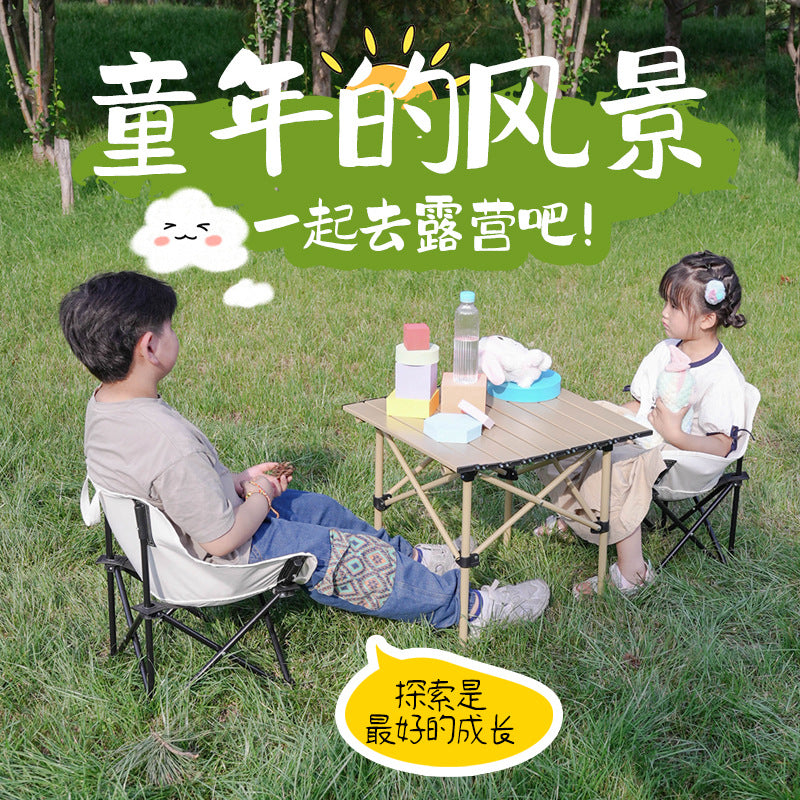 Portable Folding Camping Table and Moon Chairs Set for Adults and Kids