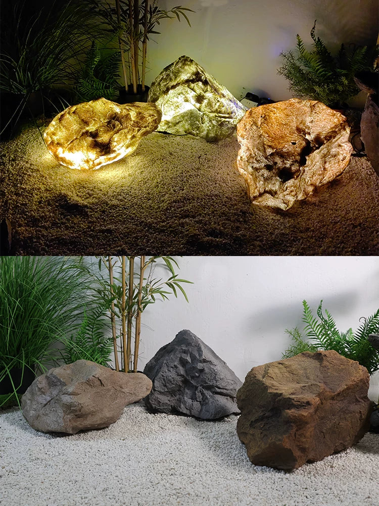 Outdoor Luminous Stone Lamp Garden Landscape Light Fiberglass Rock Ornament