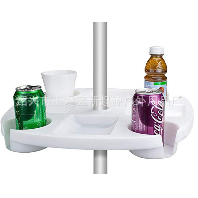 Outdoor Beach Umbrella Tray with Cup Holders - Plastic Side Table for Patio, Pool, Garden