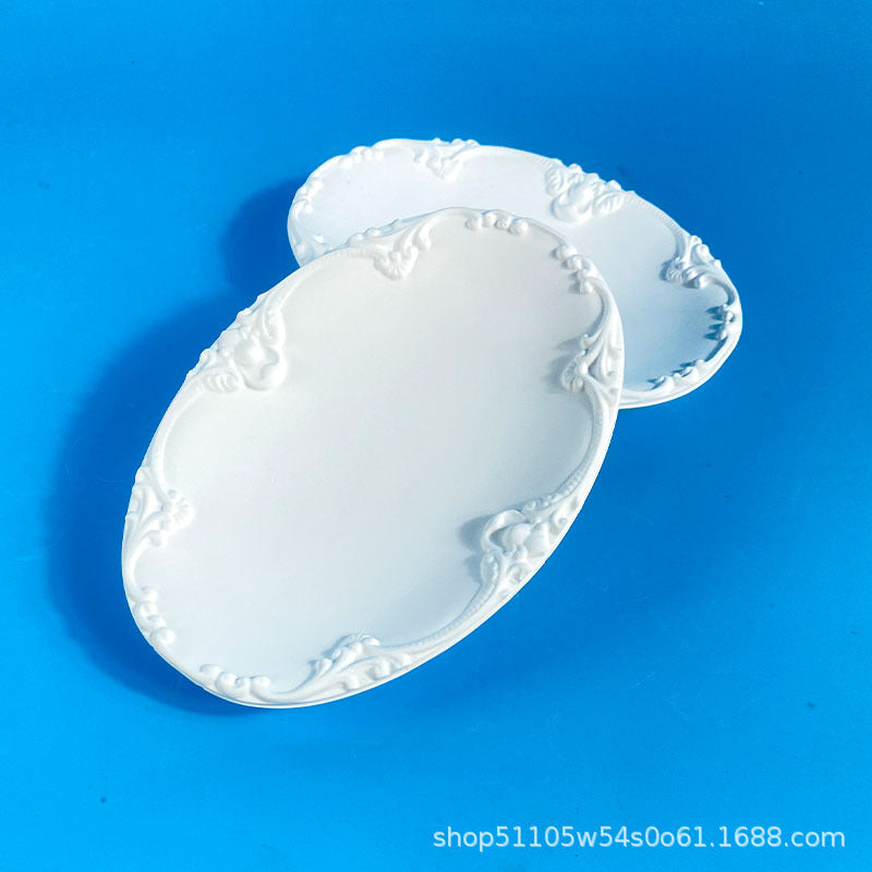 Embossed Plaster Jewelry Display Tray for Rings and Small Ornaments, European Style Photo Prop