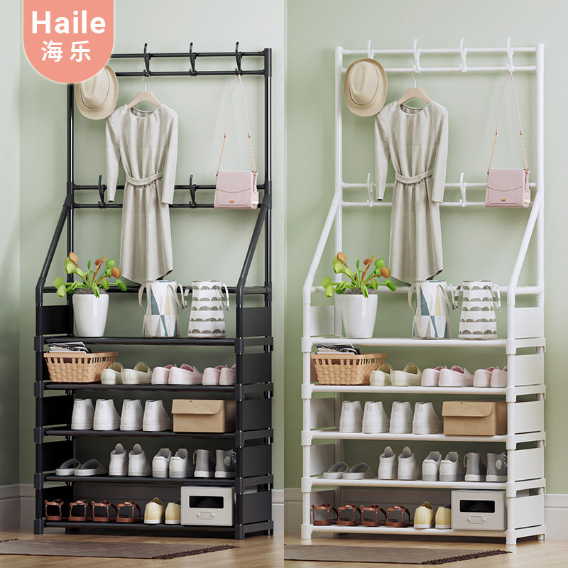 Modern Minimalist Floor-Standing Coat Rack with Shoe Storage and Shelves for Entryway Bedroom