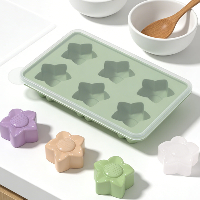 Food-Grade Silicone 6-Cavity Cherry Blossom Ice Cube Tray for Drinks and Baking