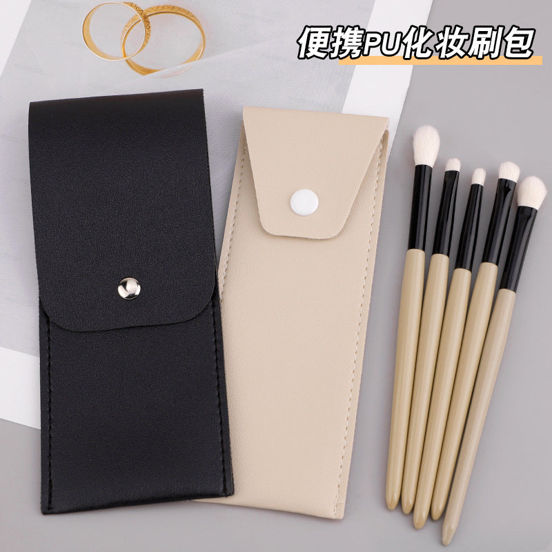 Portable PU Leather Makeup Brush Holder with Snap Closure for Travel