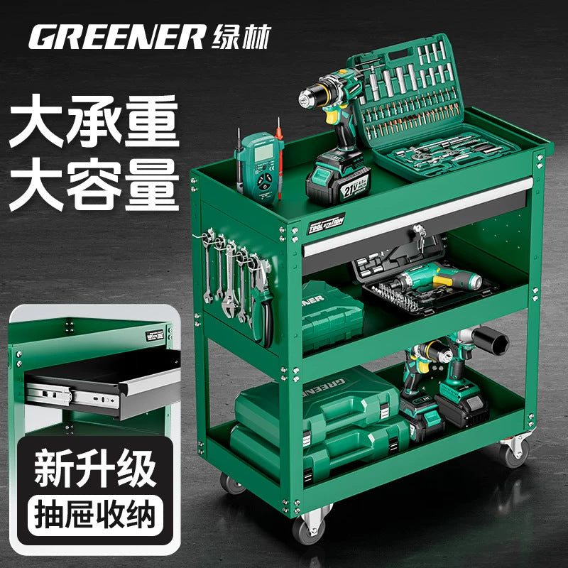 Green Forest 3-Tier Rolling Tool Cart with Drawers for Auto Repair and Workshop Storage