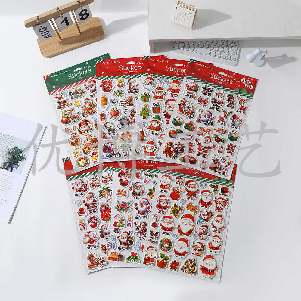 2026 New Christmas Santa Claus 3D Bubble Stickers for Christmas Eve Gift Box Decoration Kids DIY Foam Stickers