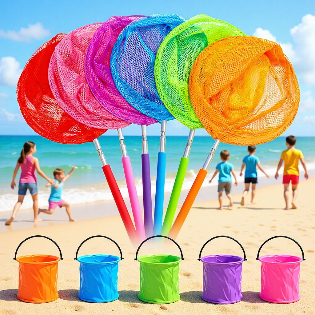 Telescopic Fishing Net for Kids, Stainless Steel Handle Butterfly Catching Net, Beach Play Toy