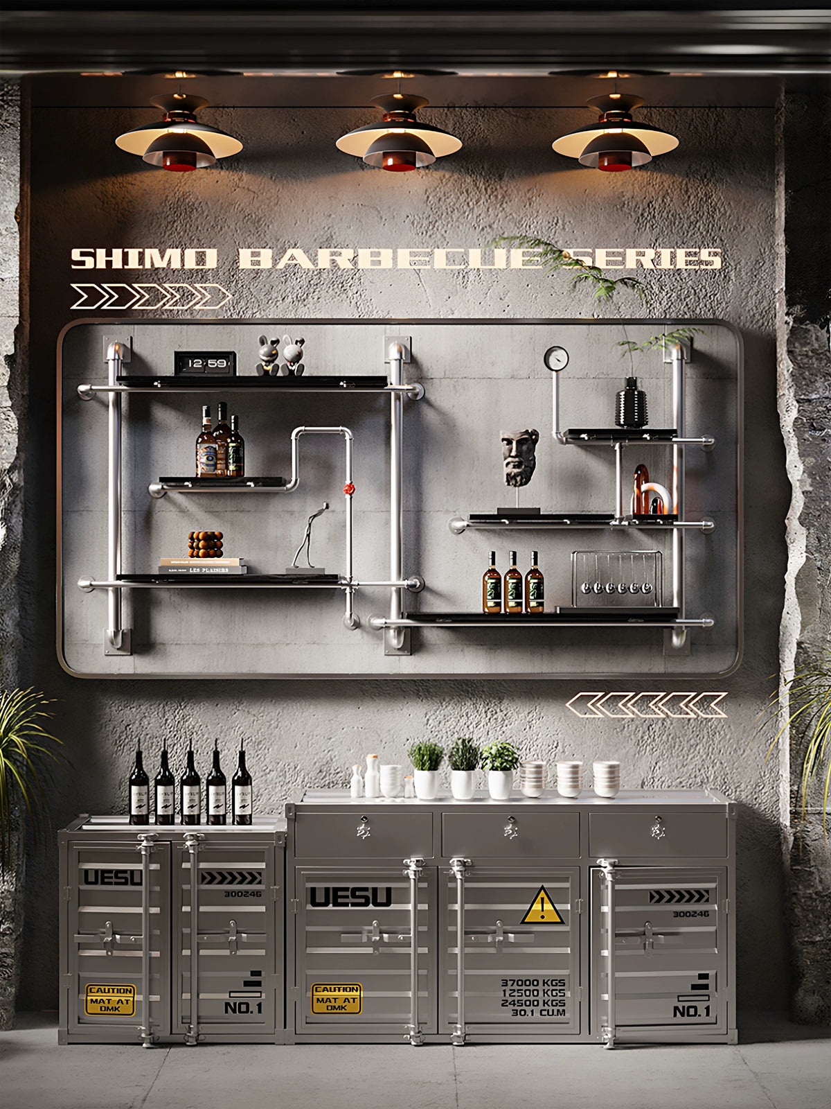 Industrial Style Wall-Mounted Pipe Shelf with Wood Shelves