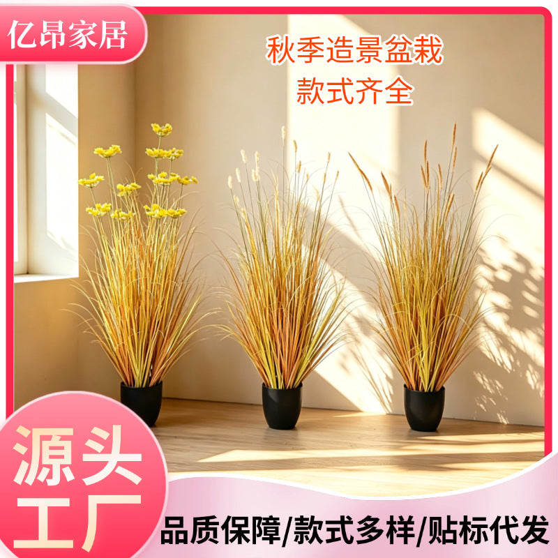 Artificial Autumn Reed and Foxtail Grass Potted Plants for Indoor Outdoor Decor
