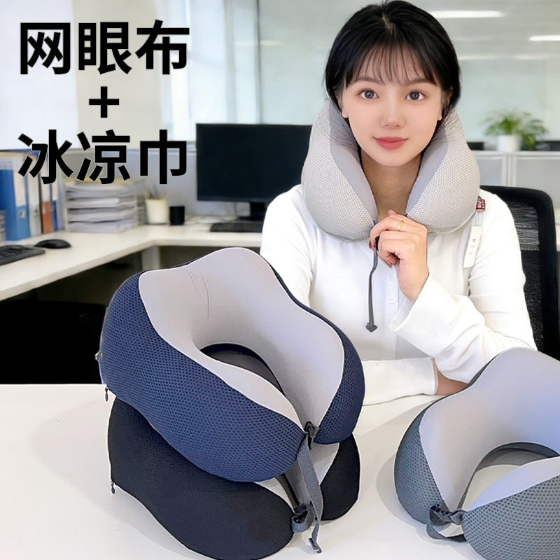 Cooling Memory Foam U-Shaped Neck Pillow for Travel and Office