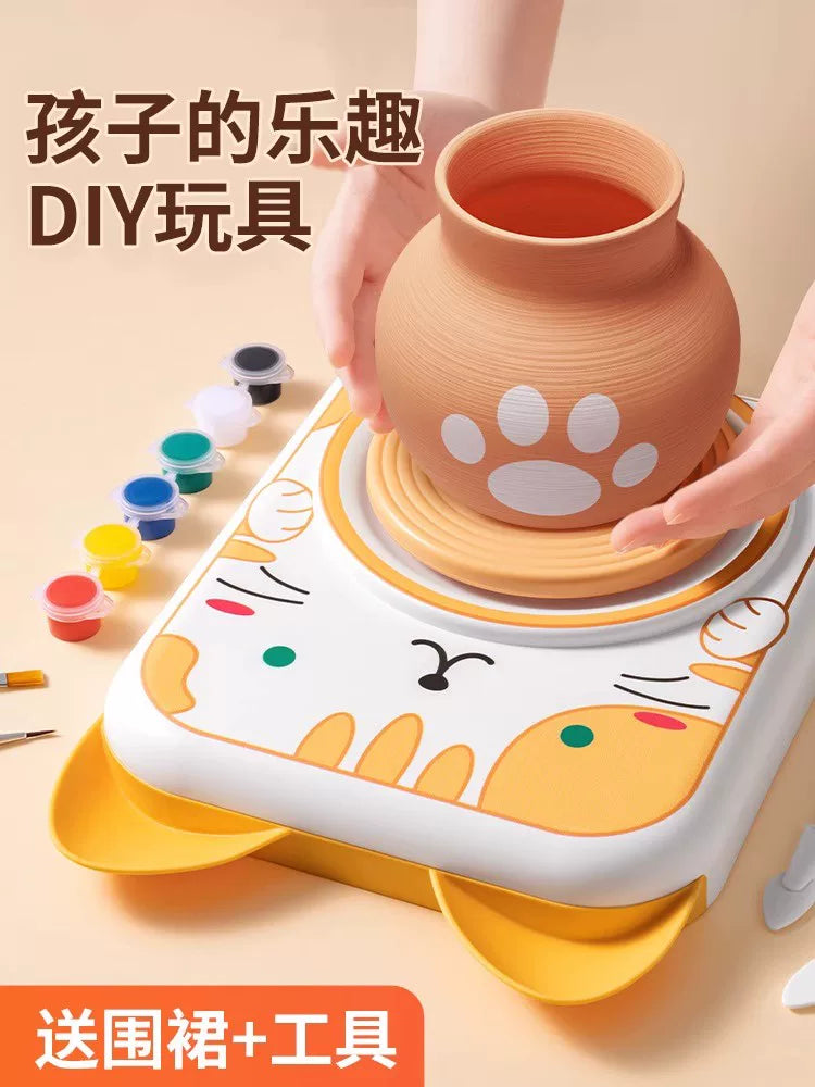 Electric Pottery Wheel Kit for Kids, Clay Sculpting Machine with Turntable, DIY Handcraft Tool Set for Students