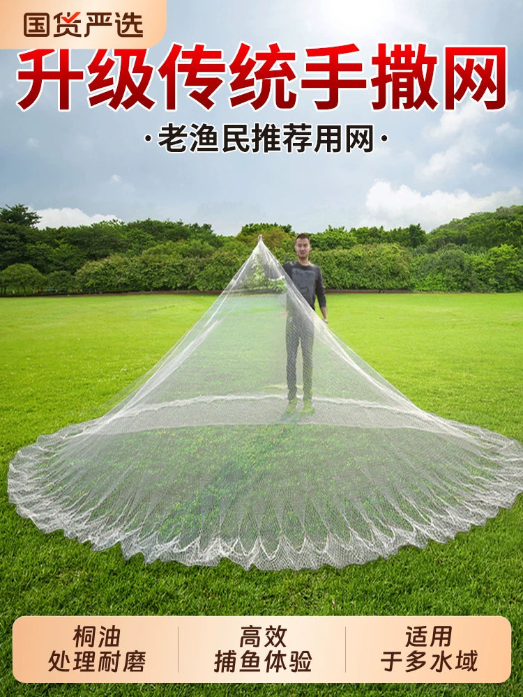 Traditional Tire Line Cast Fishing Net with Steel Sinkers, 4m Height