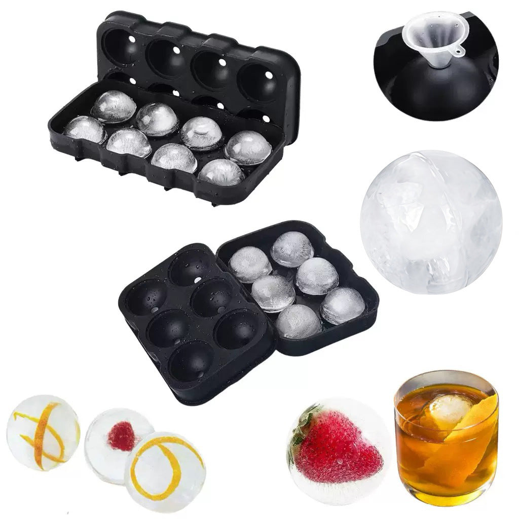 Food Grade Silicone Ice Ball Mold with Funnel, Spherical Ice Cube Tray for Home & Commercial Use, Easy Release