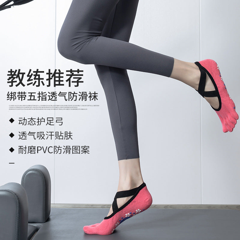 Women's Non-Slip Yoga Pilates Toe Socks Cotton Blend with Straps