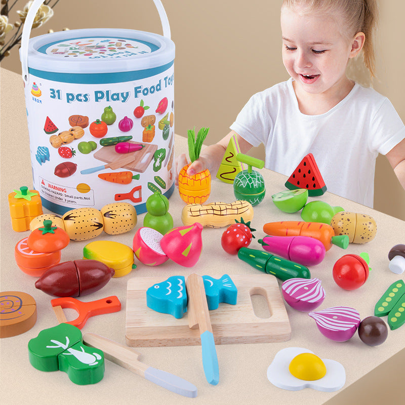 Wooden Magnetic Fruit and Vegetable Cutting Play Food Set for Kids - Educational Kitchen Pretend Play Toy for Early Learning