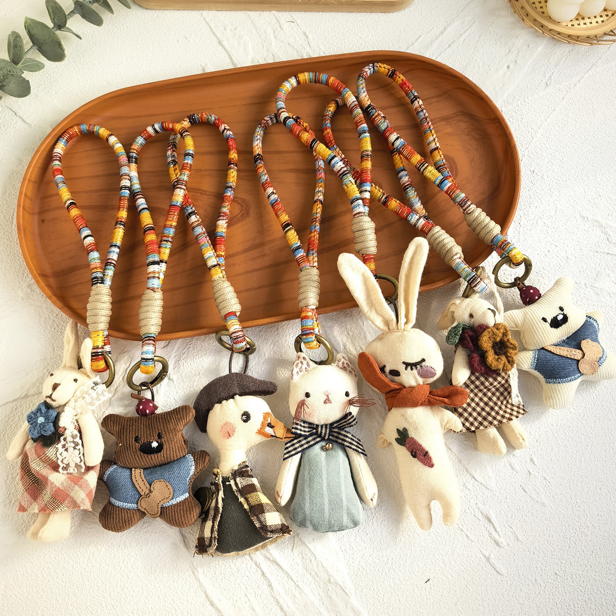 Korean Ins Handmade Fabric Cartoon Keychain Doll Bag Charm Cute Animal Ornament