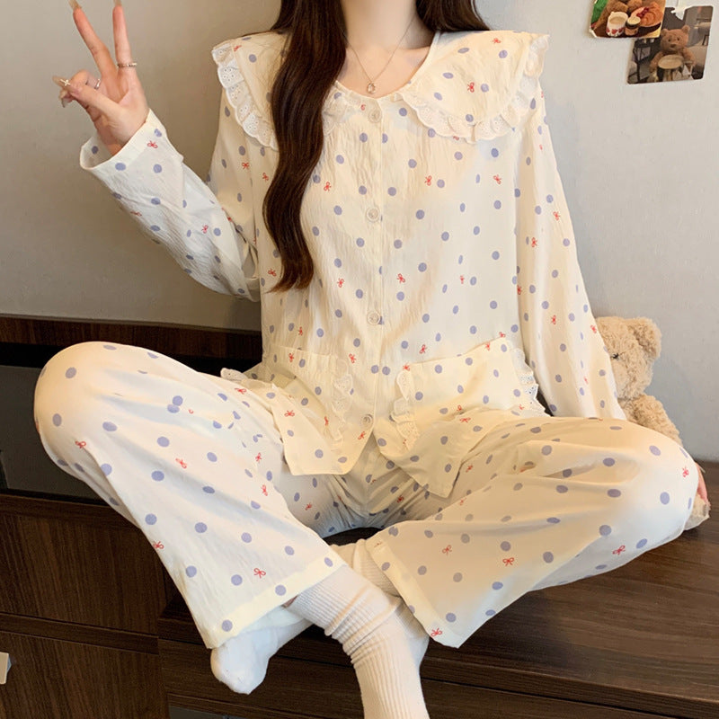 Korean Style Cloud Cotton Long Sleeve Pajama Set for Women