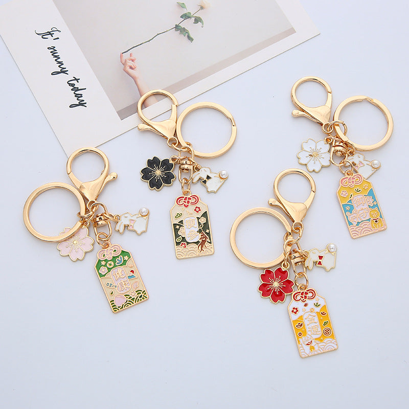 Japanese-style Sakura Peach Blossom Amulet Keychain for Couples, Lucky Charm Bag Pendant