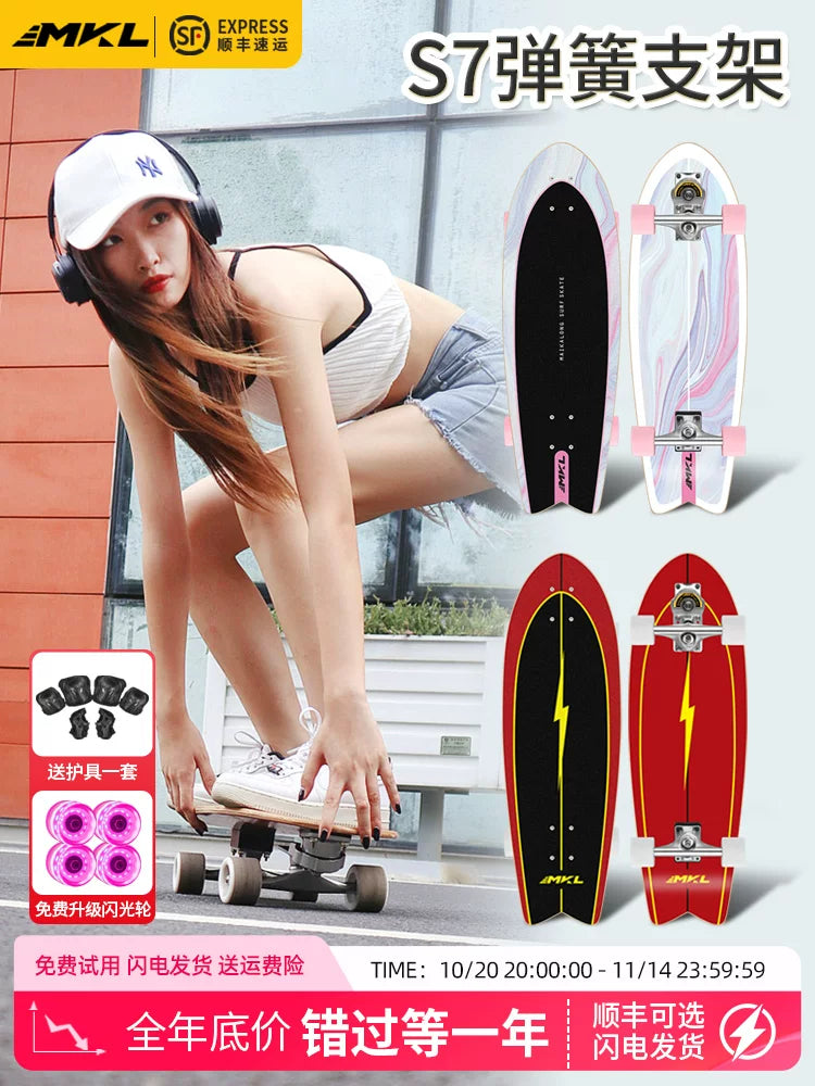 Mycalon S7 Land Surf Skateboard for Adults and Kids, No-Push Cruising