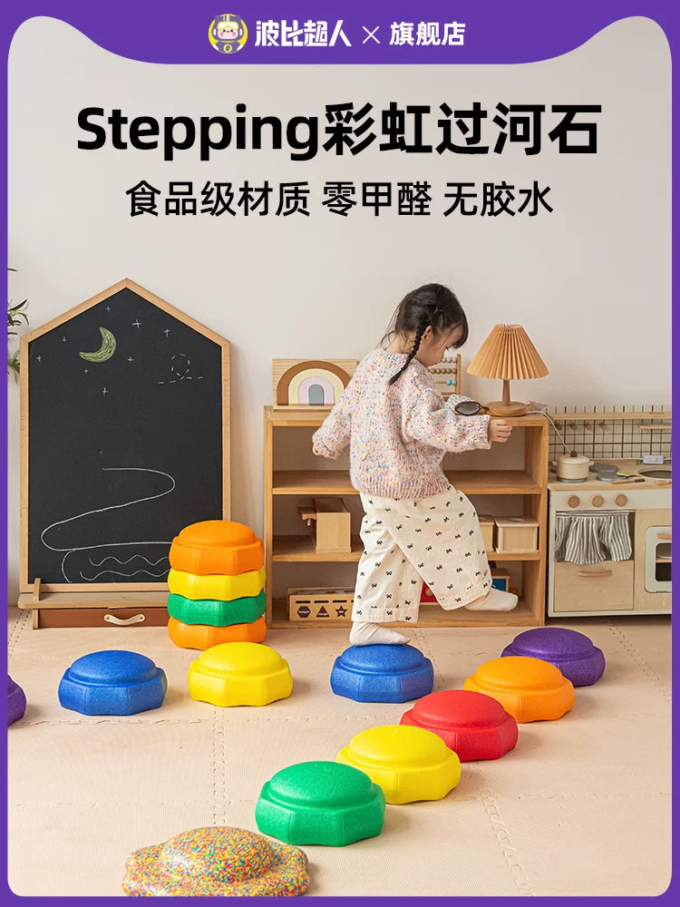 Stepping Rainbow River Stones Kids Sensory Training Equipment Early Education Balance Beam Toy
