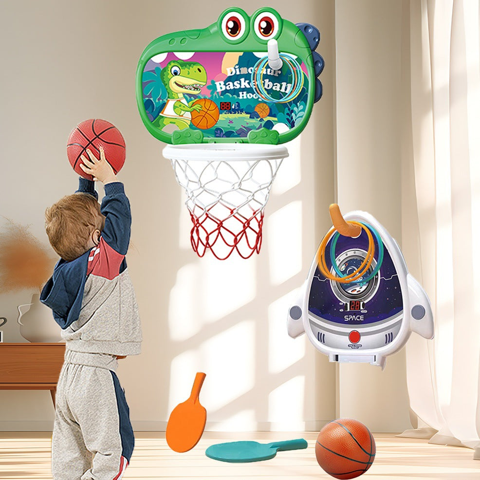 Kids Foldable Wall-Mounted Basketball Hoop Set for Indoor Outdoor Play, Boys Girls Toy