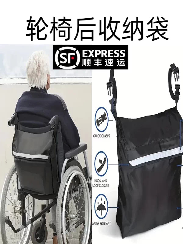Wheelchair Backrest Storage Bag with Reflective Strip, Waterproof Multi-functional Large Capacity Electric Wheelchair Hanging Pouch