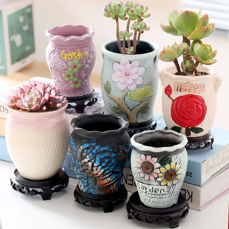 Retro Ceramic Succulent Planter Pots, Large Caliber Terracotta Flower Pots for Indoor Outdoor Plants