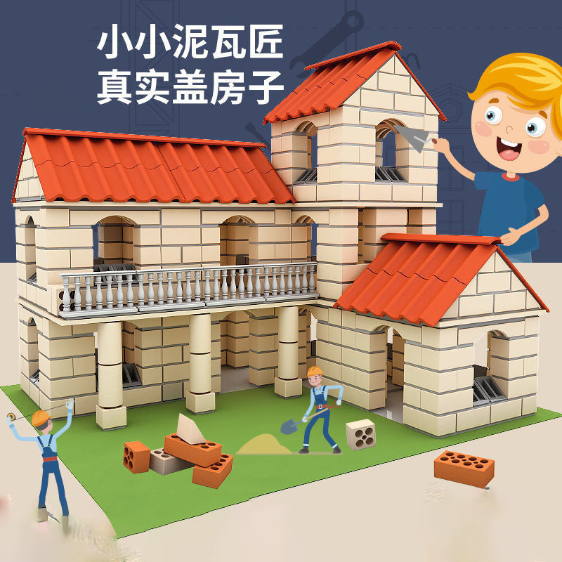 Kids' Mini Masonry House Building Kit - DIY Construction Model Toy with Real Bricks