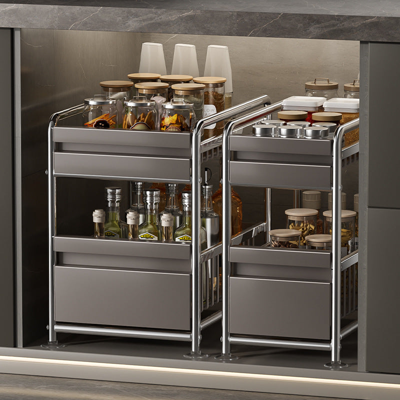 Under Sink Pull-Out Organizer, Double-Layer Sliding Cabinet Storage Rack for Kitchen and Bathroom