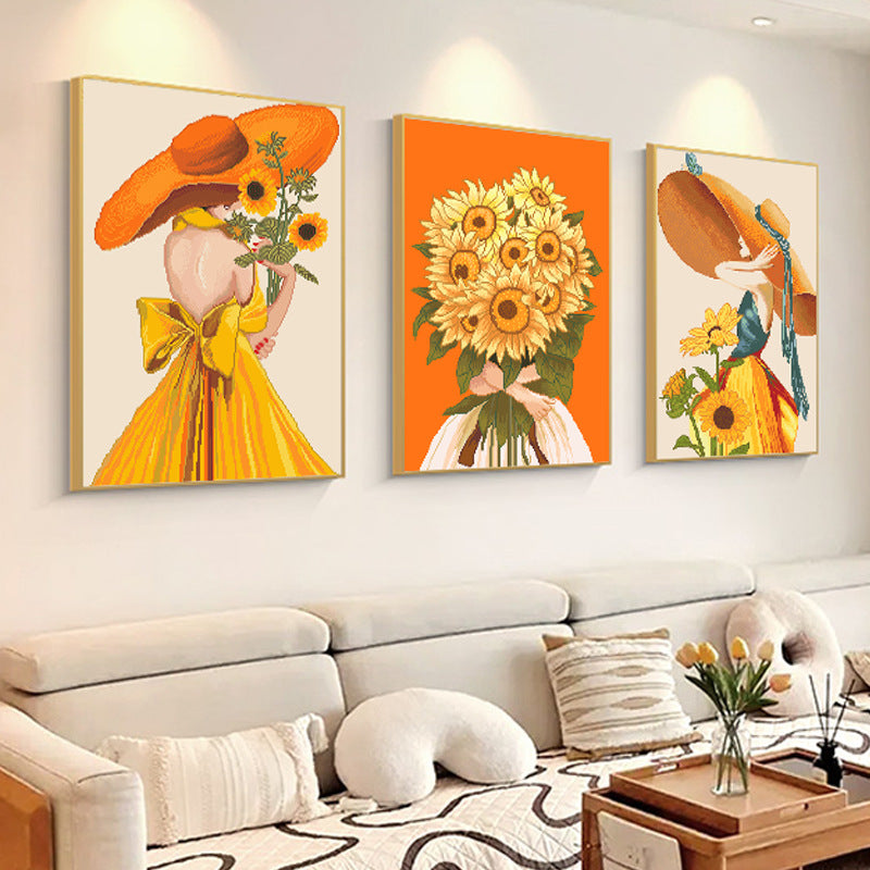 Chinese Style Sunflower Girl Cross Stitch Kit for DIY Embroidery