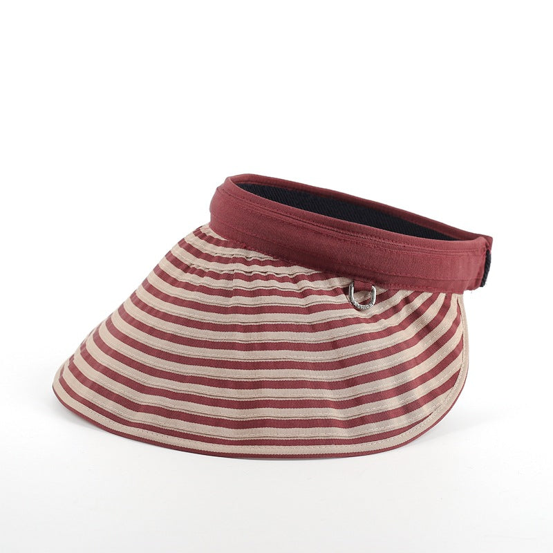Korean Style Casual Striped Visor Hat for Women, Foldable Sun Protection Travel Cap