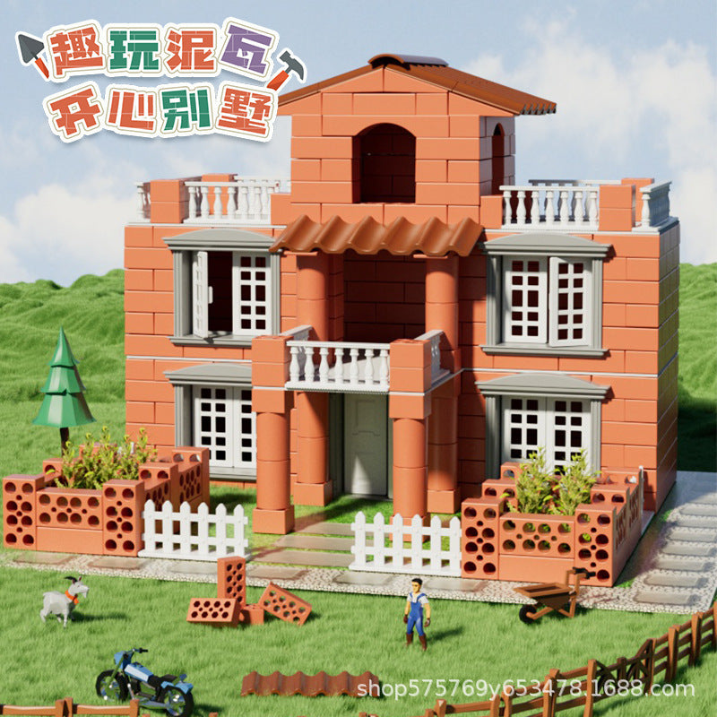 Kids DIY Masonry Building Kit Miniature House Construction Cement Brick Toy