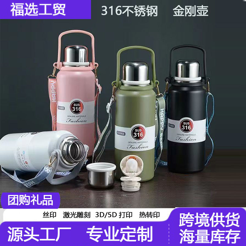 Large Capacity 316 Stainless Steel Insulated Water Bottle for Outdoor Travel and Hiking