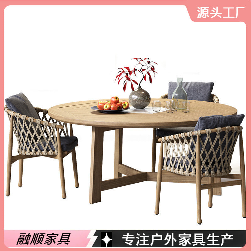 Nordic Outdoor Teak Rope Woven Dining Set for Patio Garden Villa