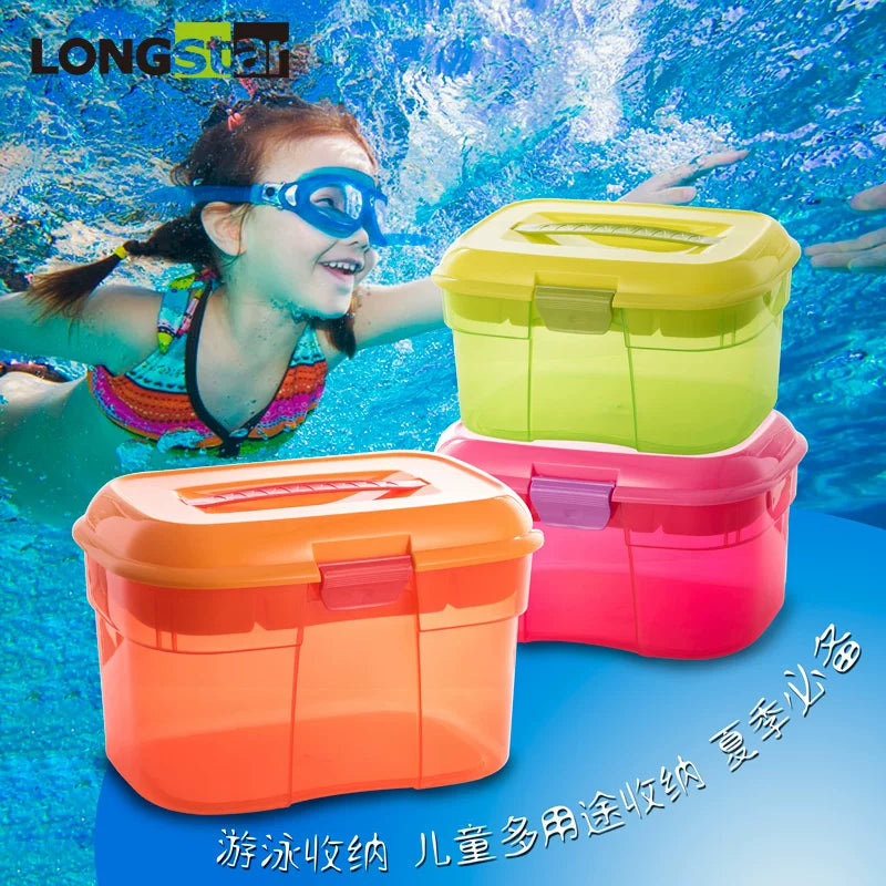Portable Transparent Plastic Storage Box with Lid for Swimming Gear, Toys, and Sundries, Wet/Dry Separation