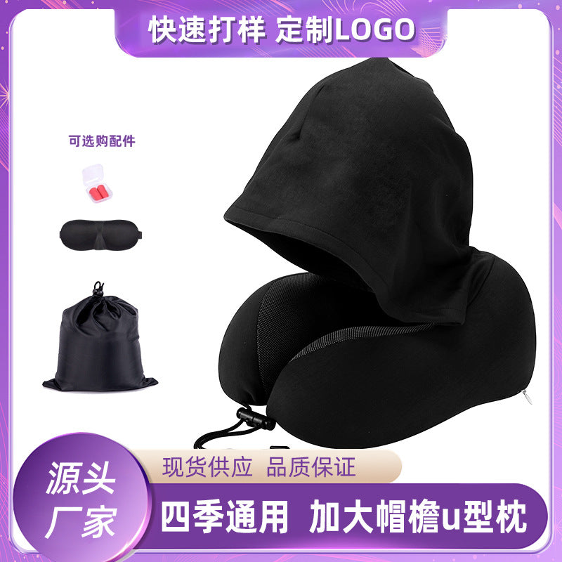 Memory Foam Hooded U-Shaped Travel Pillow with Removable Cover for Neck Support