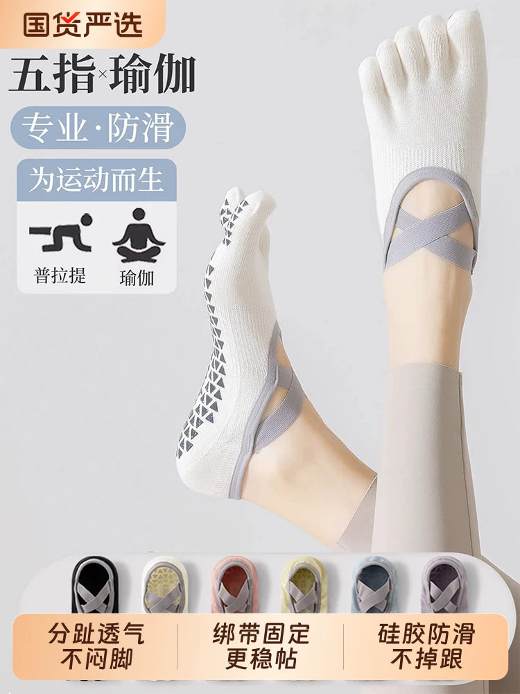 Women's Non-Slip Five-Toe Yoga Pilates Socks for Indoor Fitness & Running