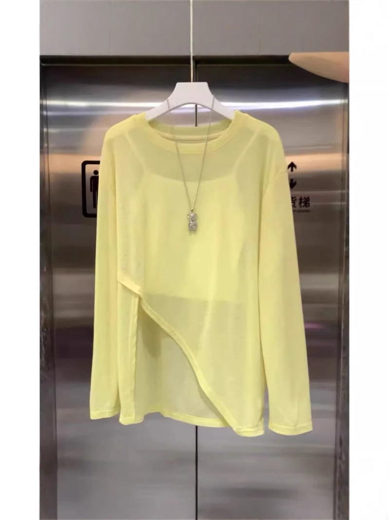 Women's Ice Silk Sun Protection Cardigan with Slits, Loose Fit Long Sleeve Top