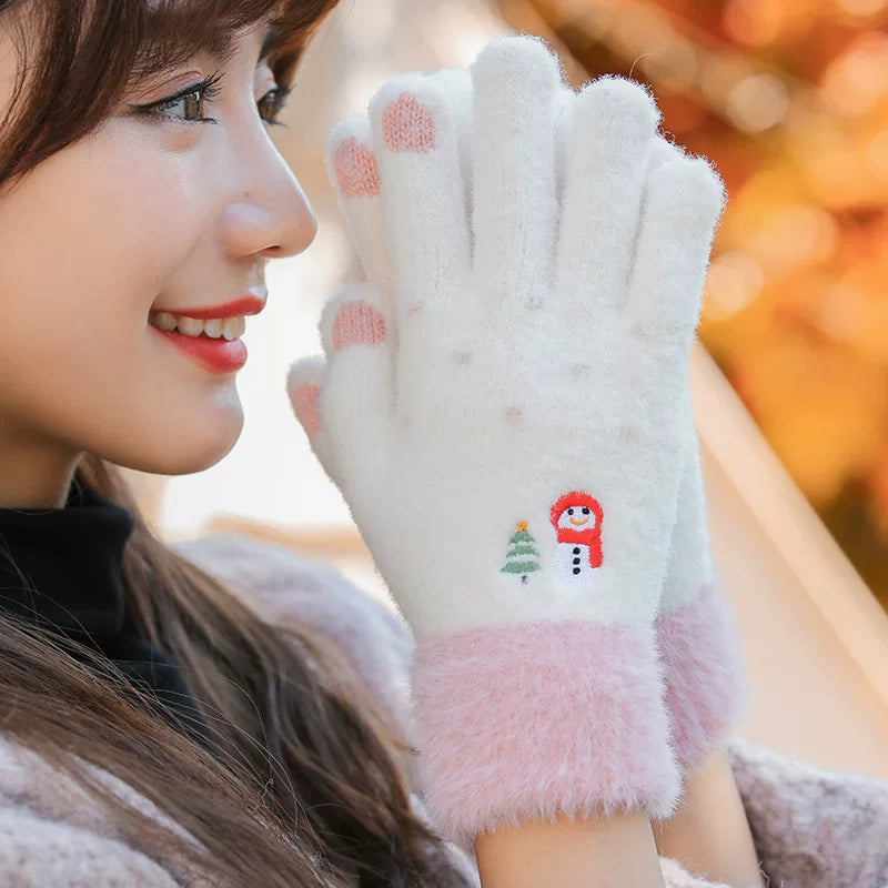 Women's Winter Warm Touchscreen Gloves with Plush Lining for Cycling and Cold Weather