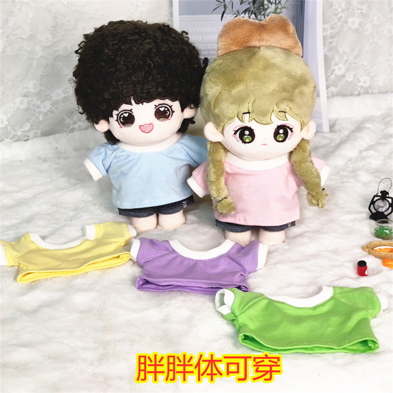 Cotton Doll T-Shirt and Denim Shorts Set for 20cm Dolls