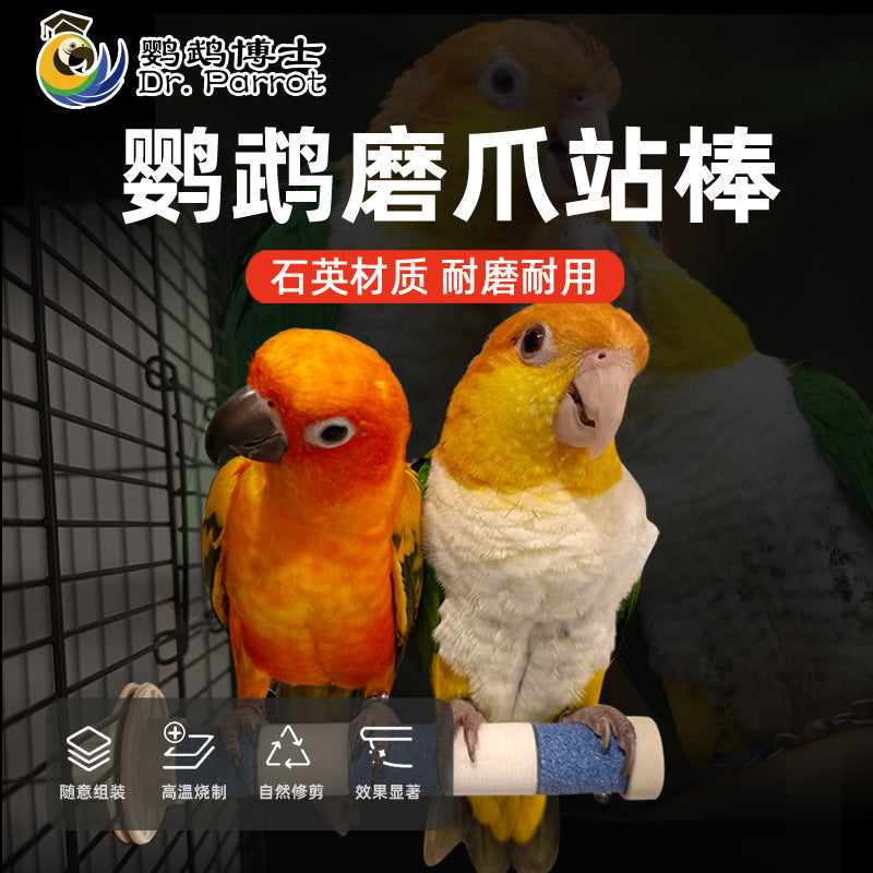 Parrot Sand Perch for Claw and Beak Grinding - Bird Stand Toy for Cockatiels, Conures, and Parakeets